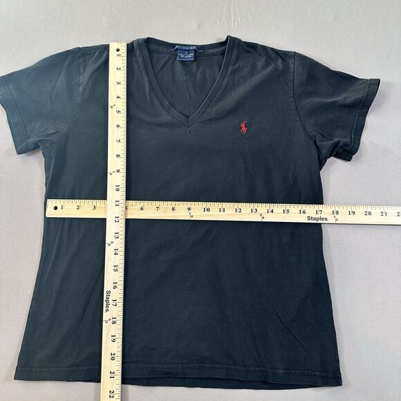 Ralph Lauren Sport Shirt Womens Large Black V Neck Short Sleeve Cotton Ladies - Picture 5 of 5
